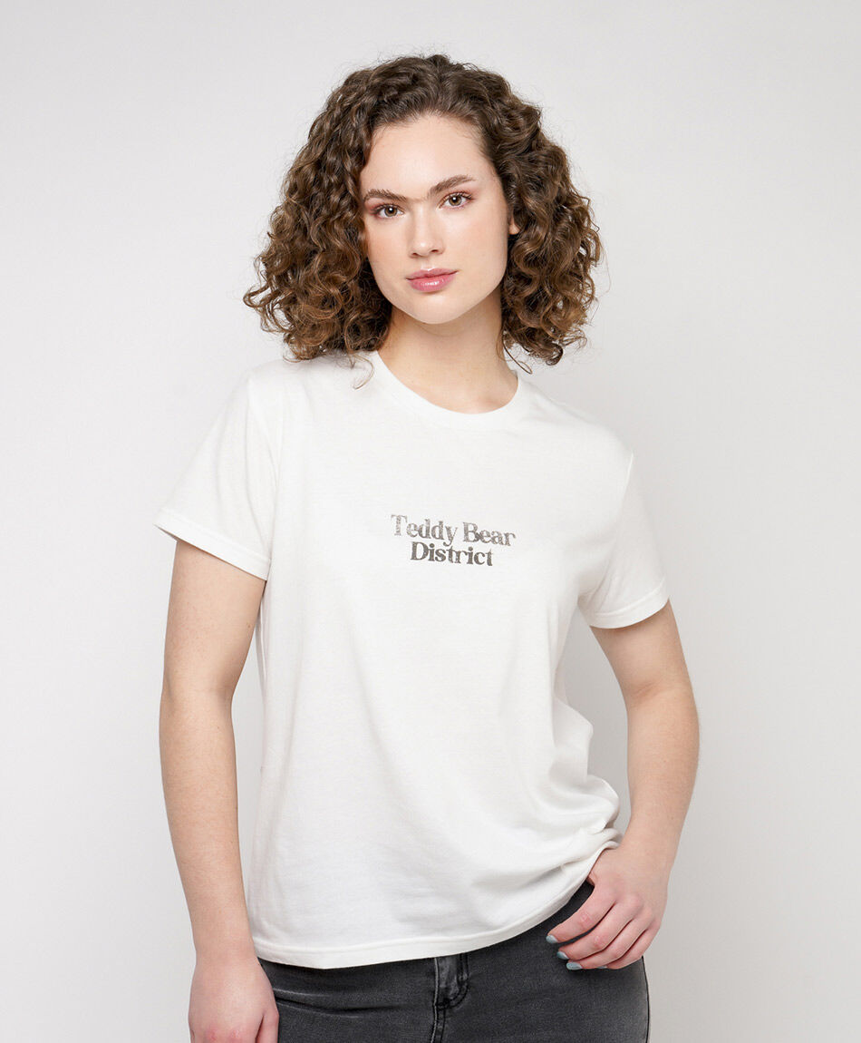 Polera mujer doble estampado teddy
