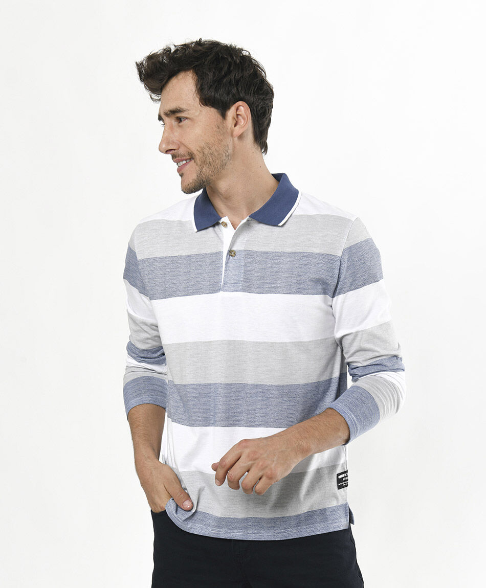 Polera hombre l&iacute;neas cuello piqu&eacute;