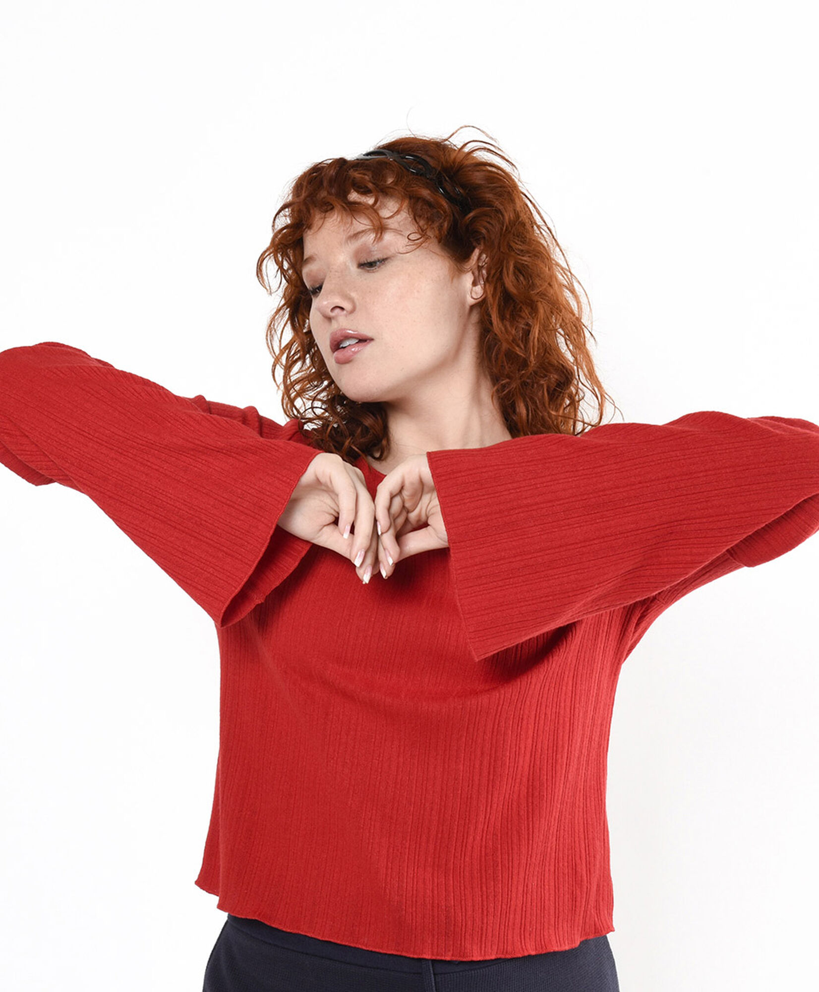 Polera mujer roja mangas anchas Polera mujer roja mangas anchas