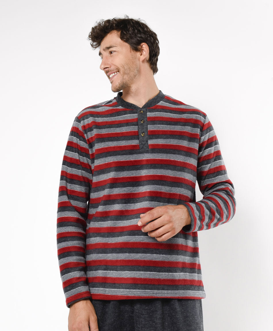 Pijama hombre polar rayas y botones