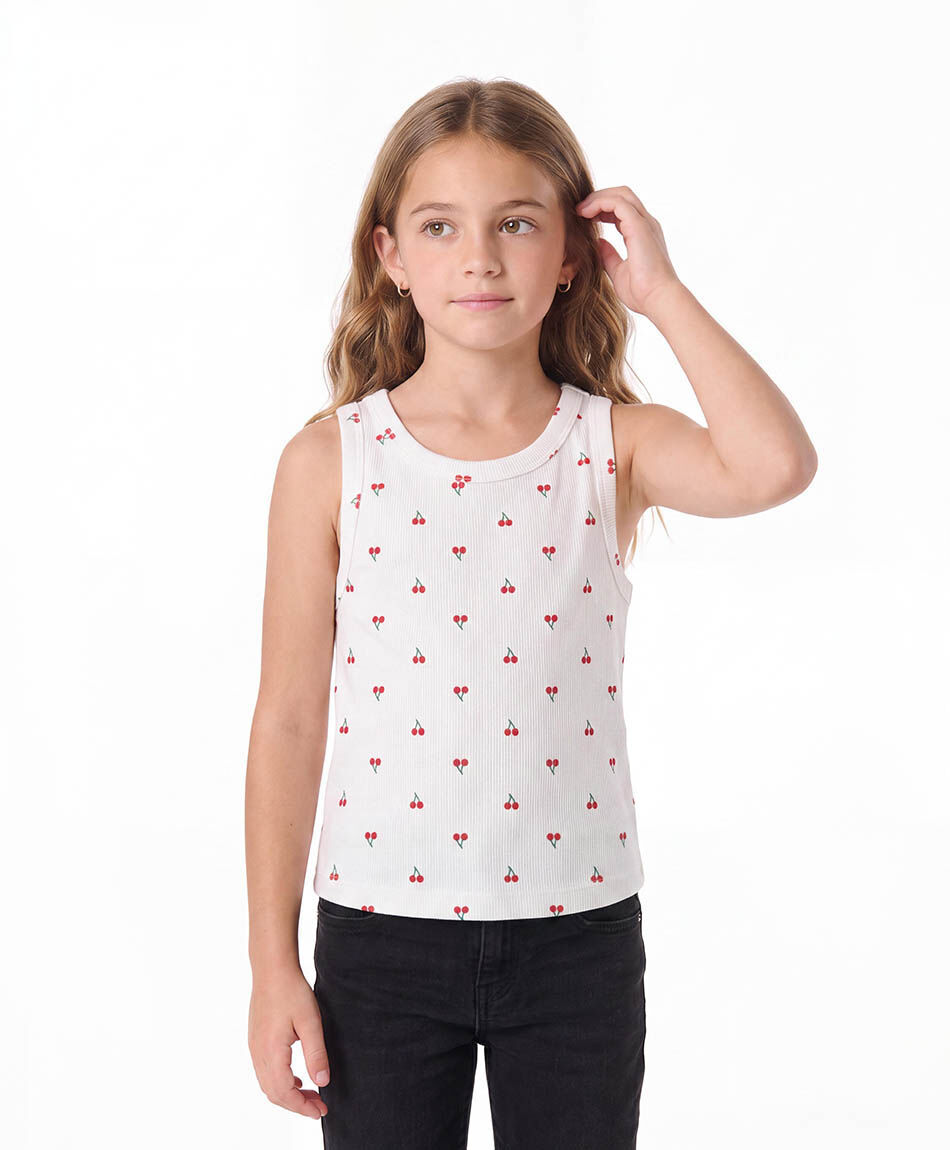 Polera ni&ntilde;a cerezas sin mangas