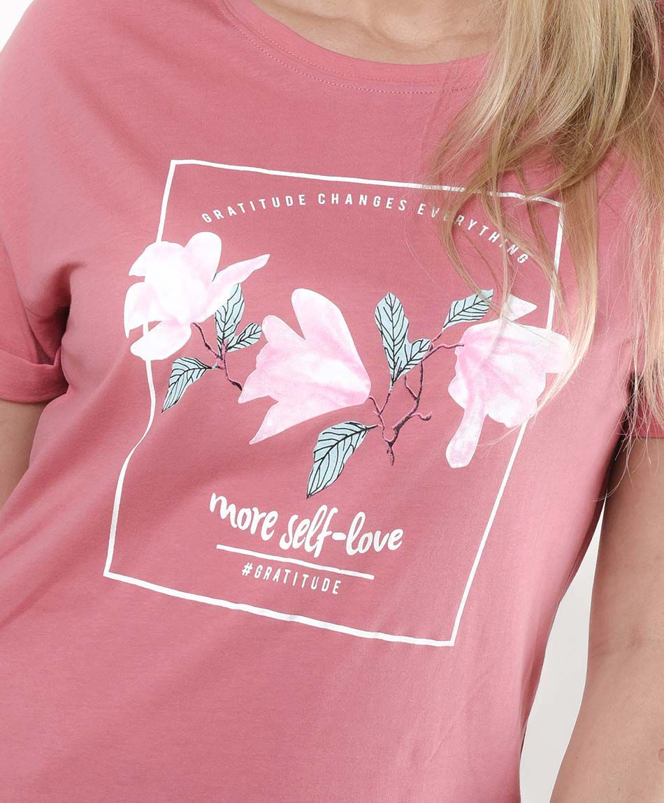 Polera mujer estampado flores pink
