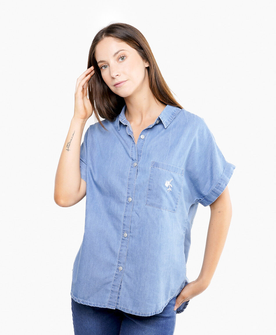Blusa mujer tencel flor bordada