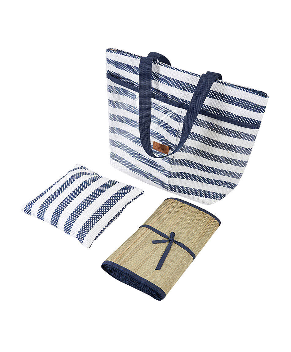 Set bolso playa mujer rayas azul
