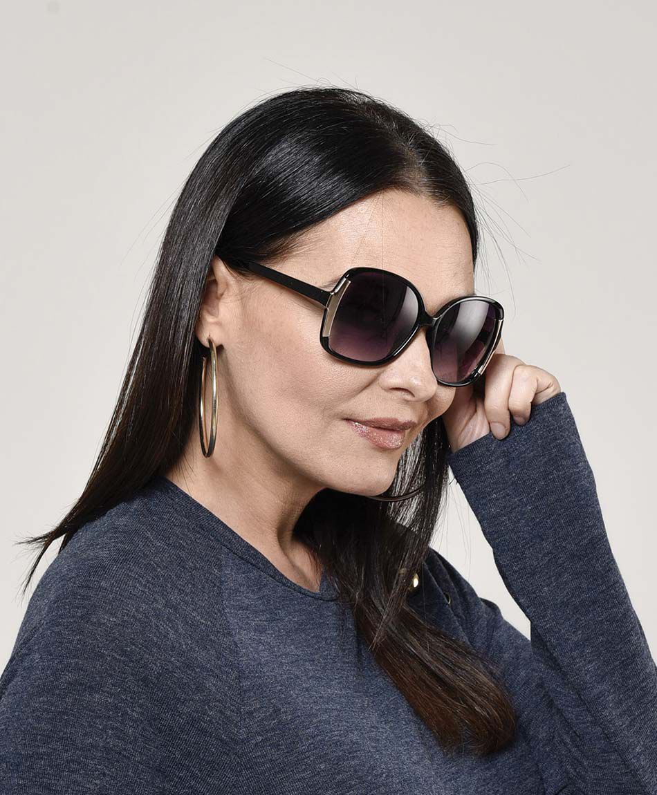 Lentes mujer met&aacute;lico dorado frontal