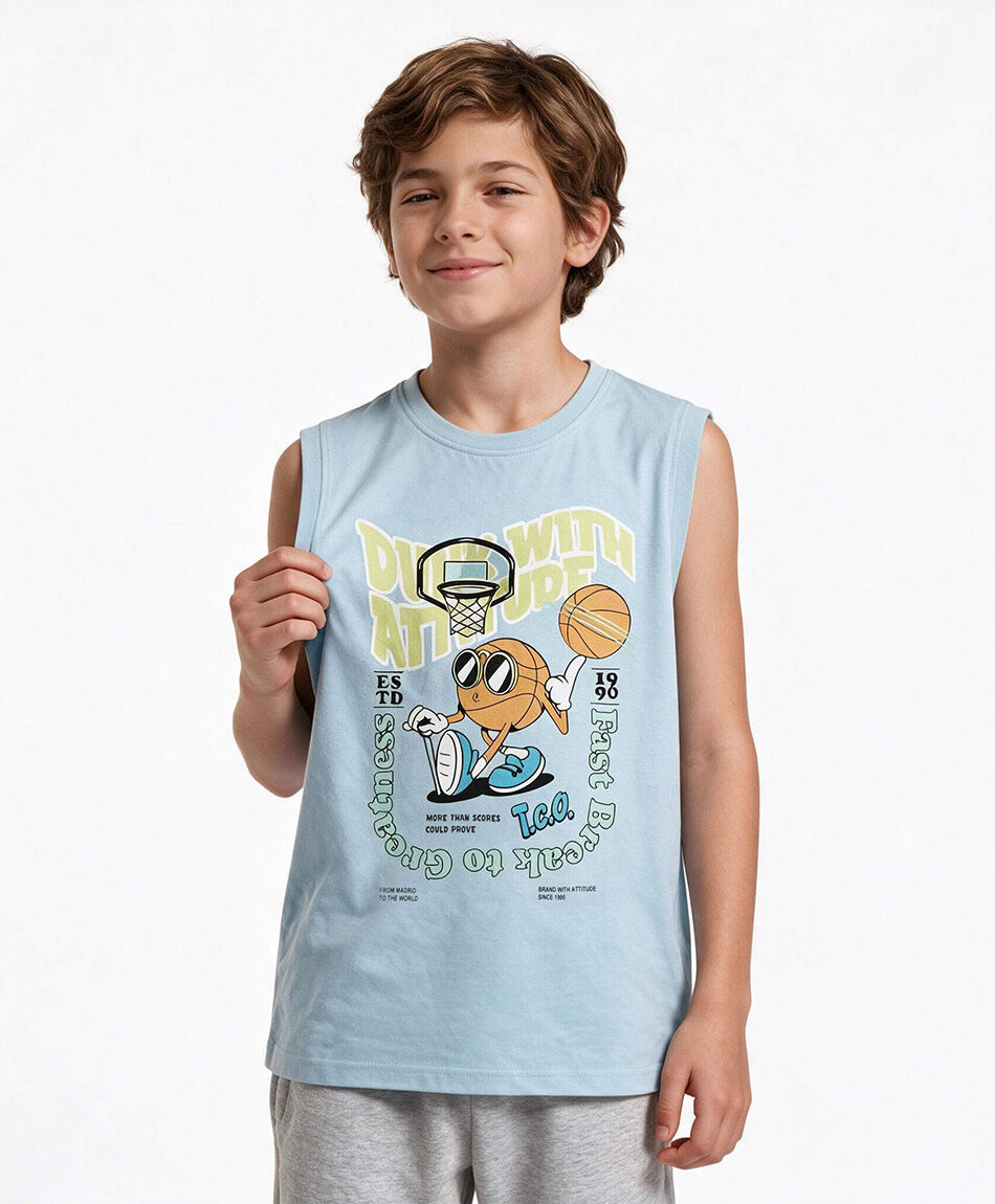 Polera ni&ntilde;o sin mangas basketball