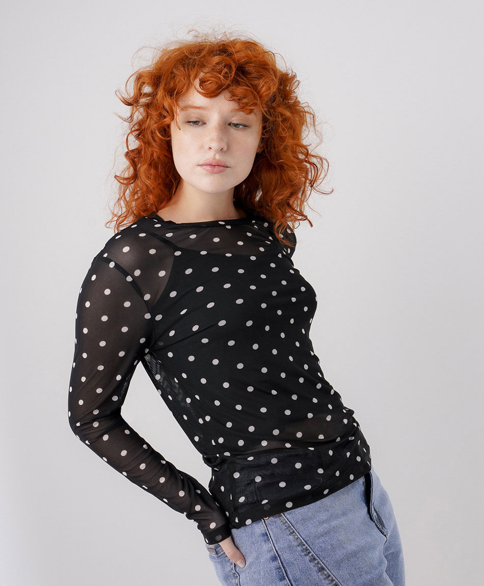 Polera mujer mesh puntos