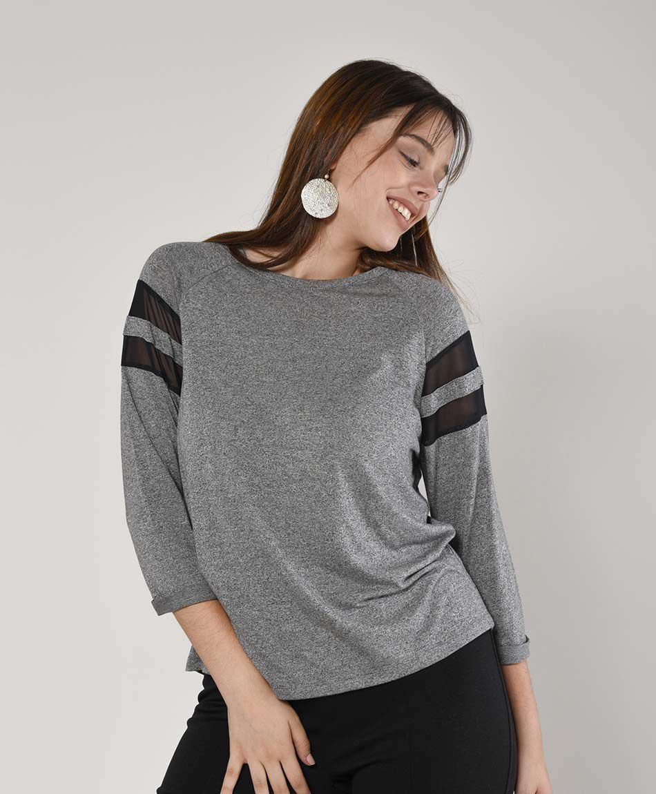 Polera mujer manga mesh