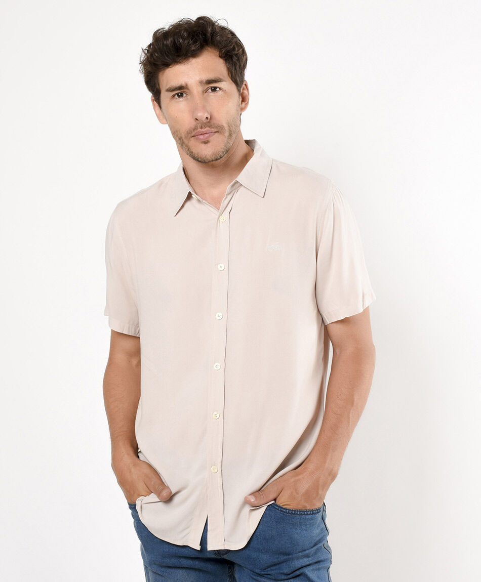 Camisa hombre beige lisa