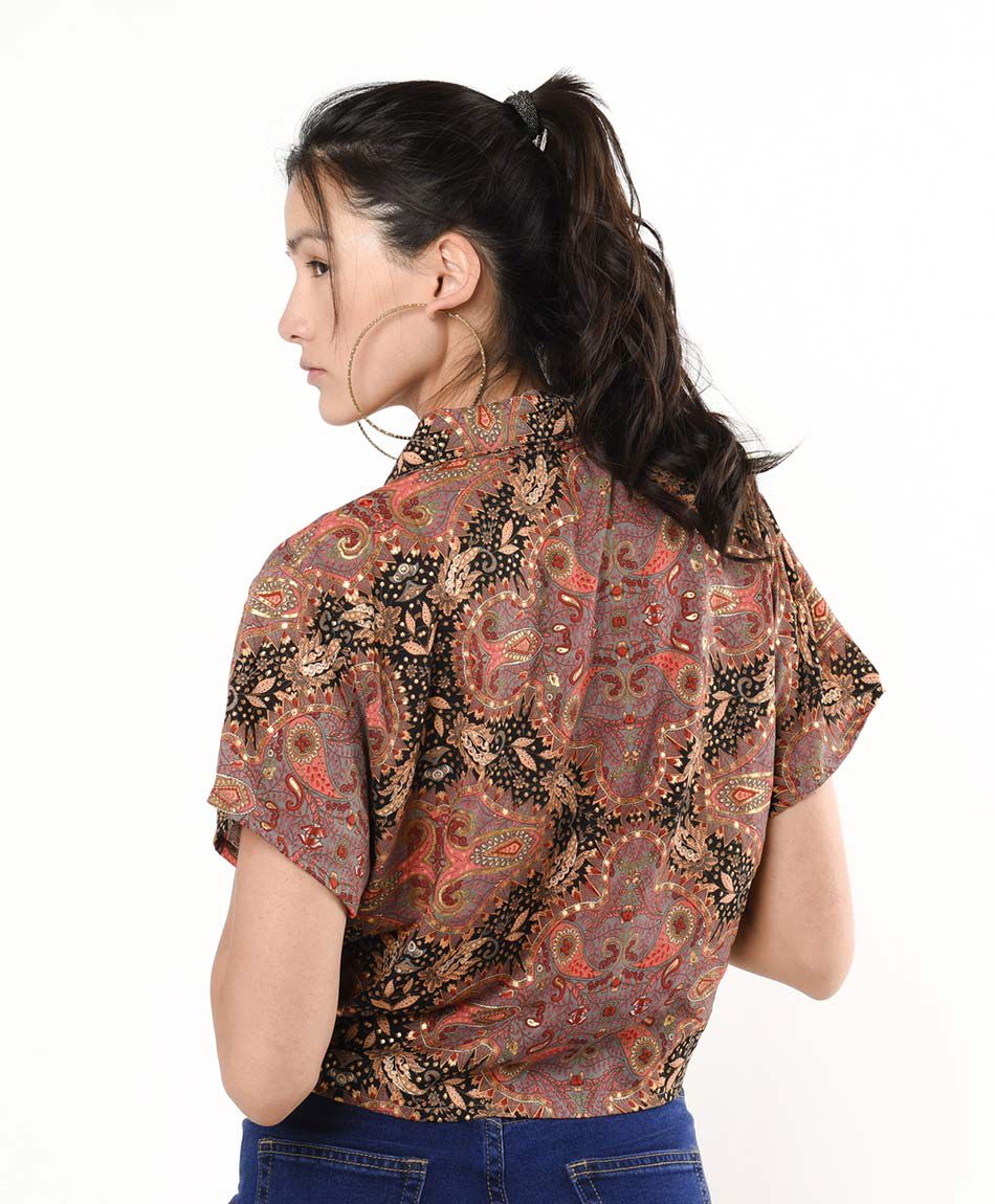 Blusa mujer cuello camisero nudo