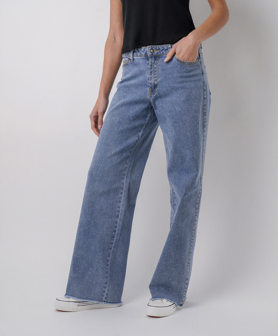 Jeans mujer wide leg brillos