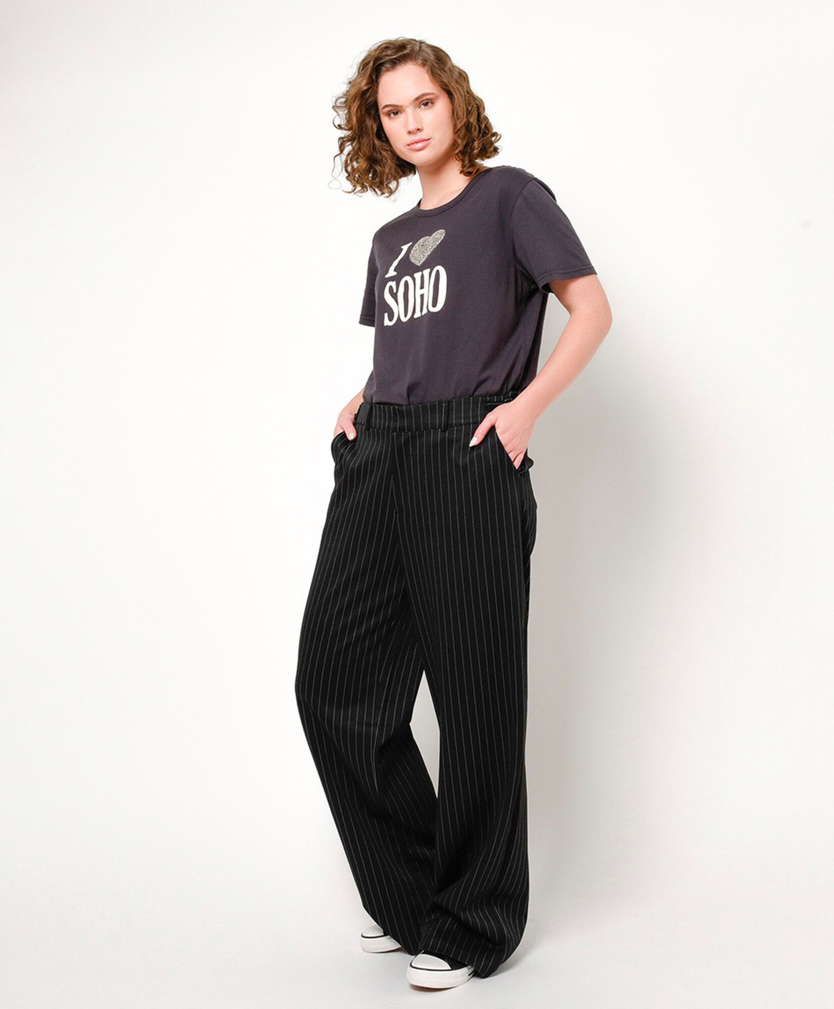 Pantalón mujer negro líneas wide Pantalón mujer negro líneas wide