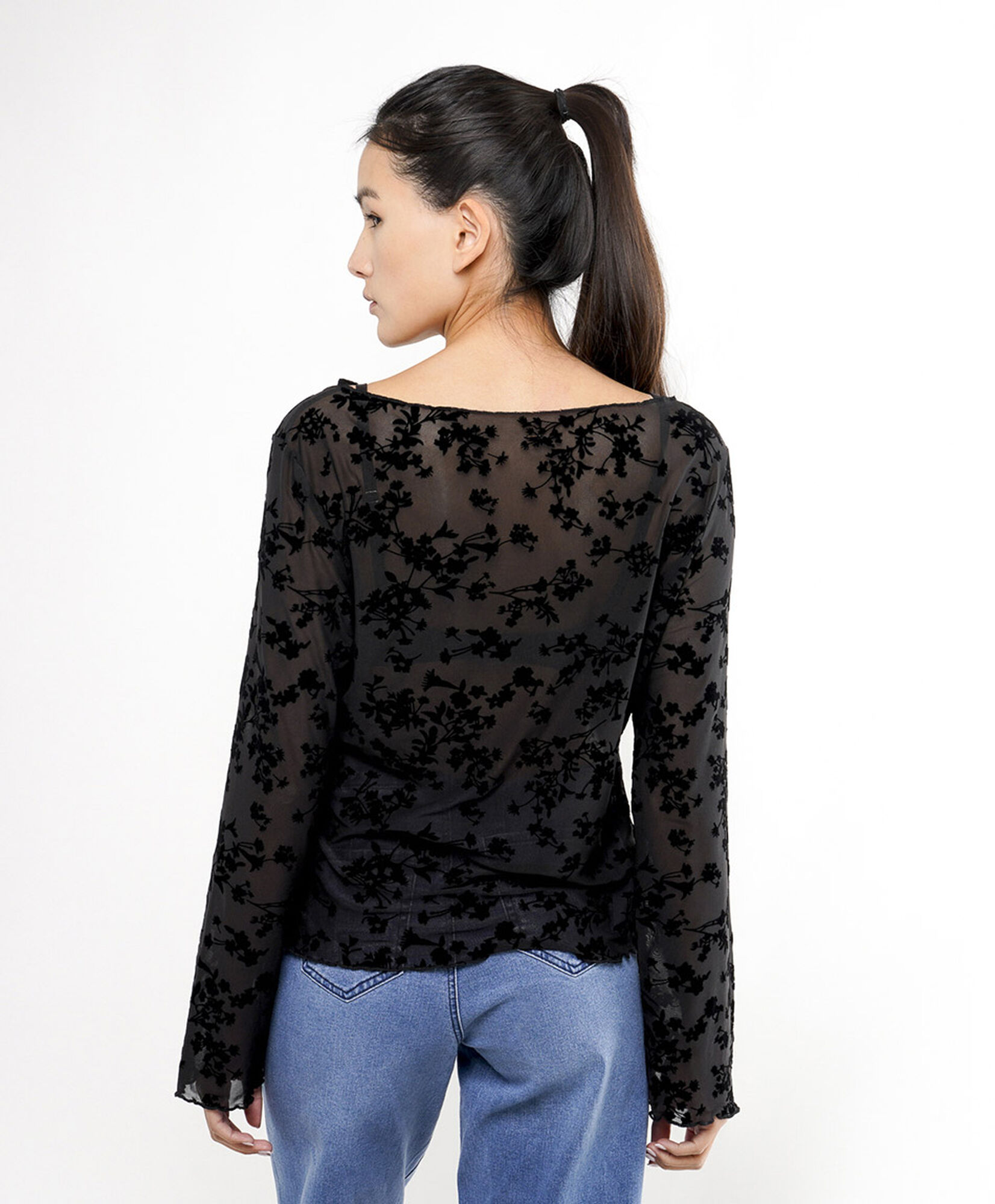 Polera mujer transparente ramitas Polera mujer transparente ramitas