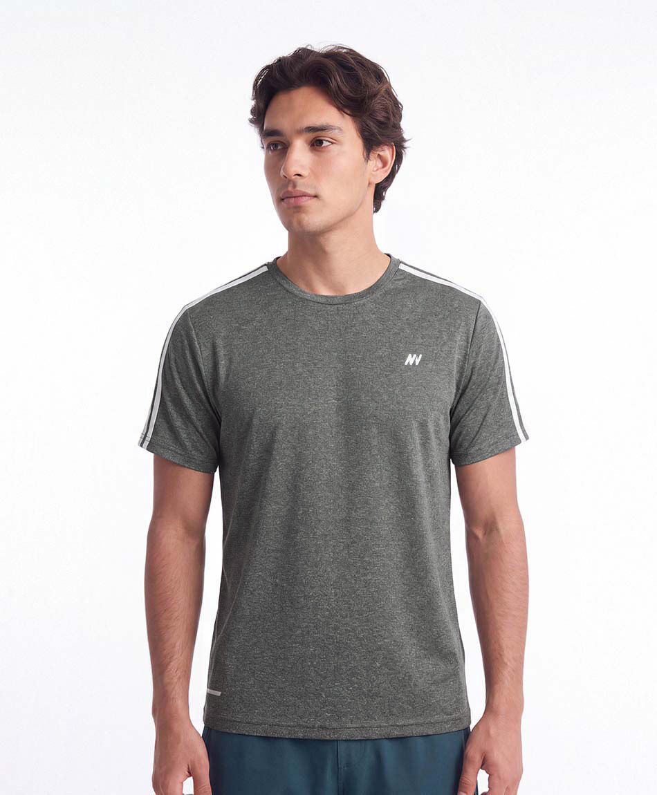 Polera deportiva hombre l&iacute;neas gris