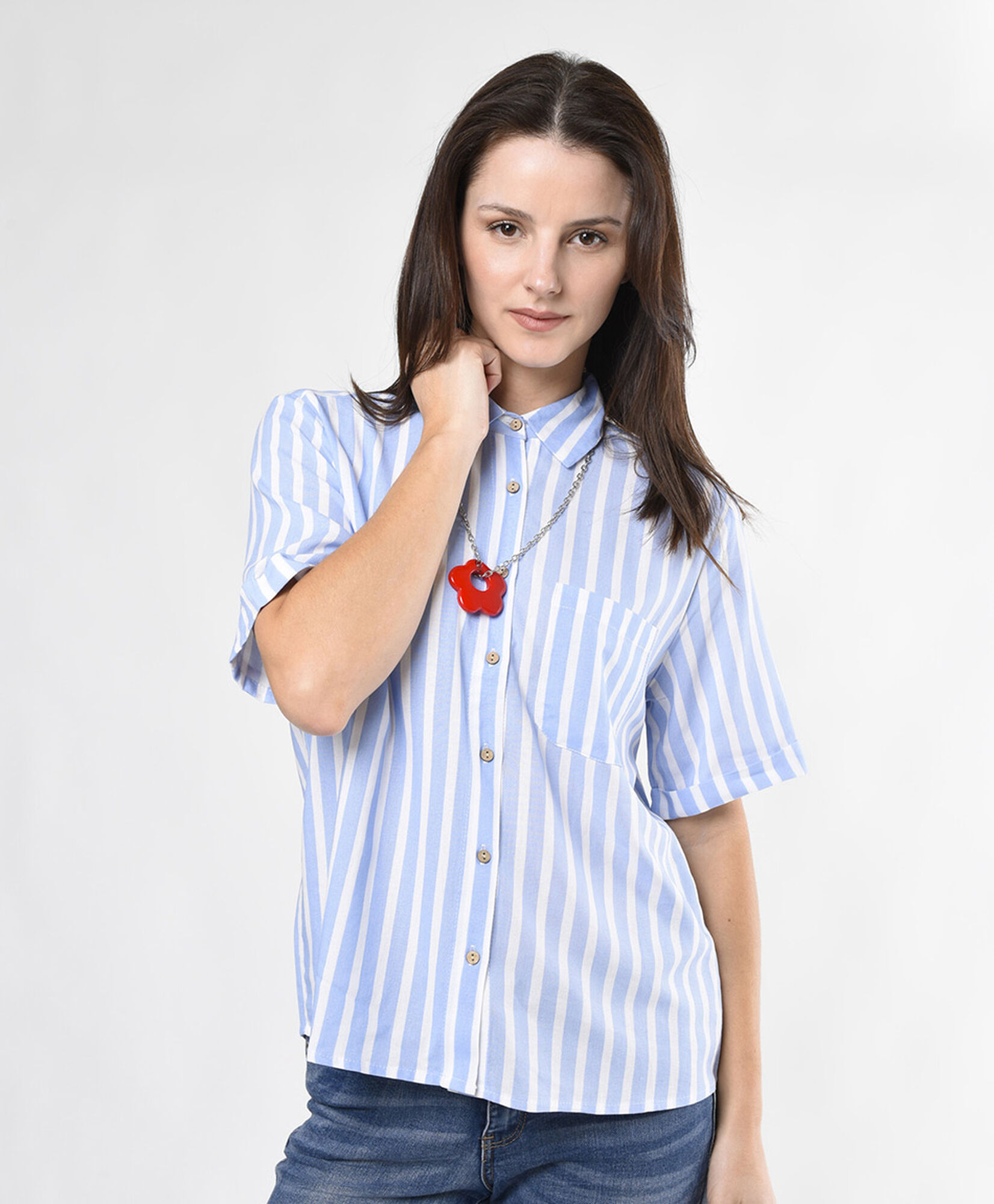 Blusa mujer lino bolsillo líneas Blusa mujer lino bolsillo líneas