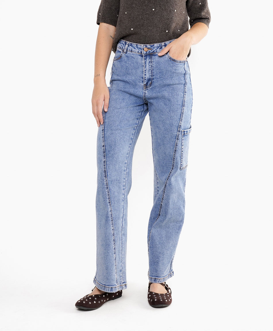 Jeans mujer wide leg bolsillos cargo