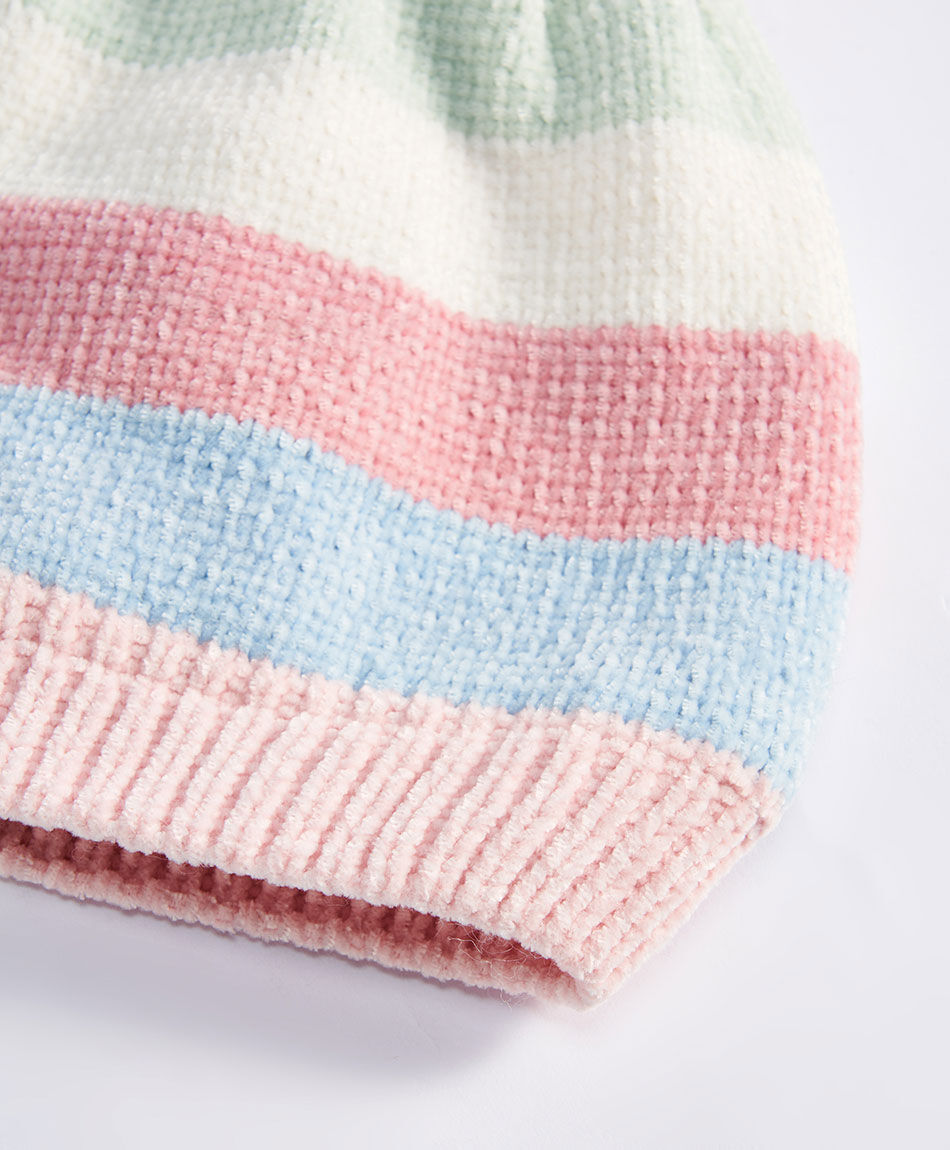 Gorro infantil l&iacute;neas pompon