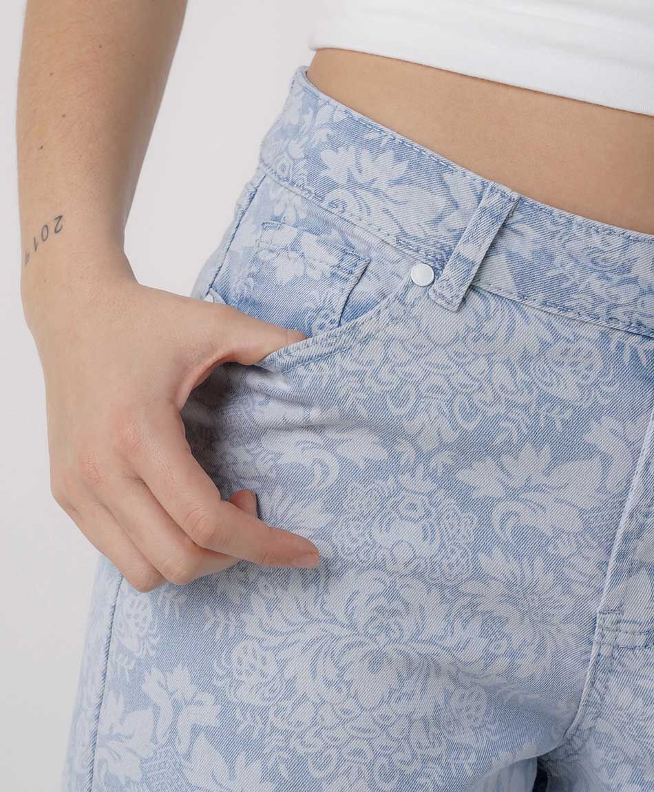 Jeans mujer wide leg print jacquard