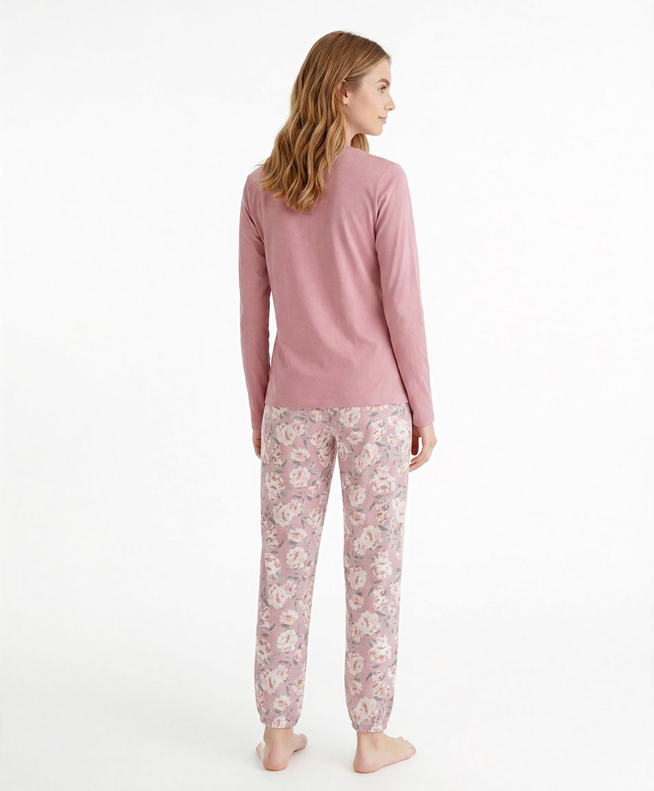 Pijama mujer pantal&oacute;n floreado pink