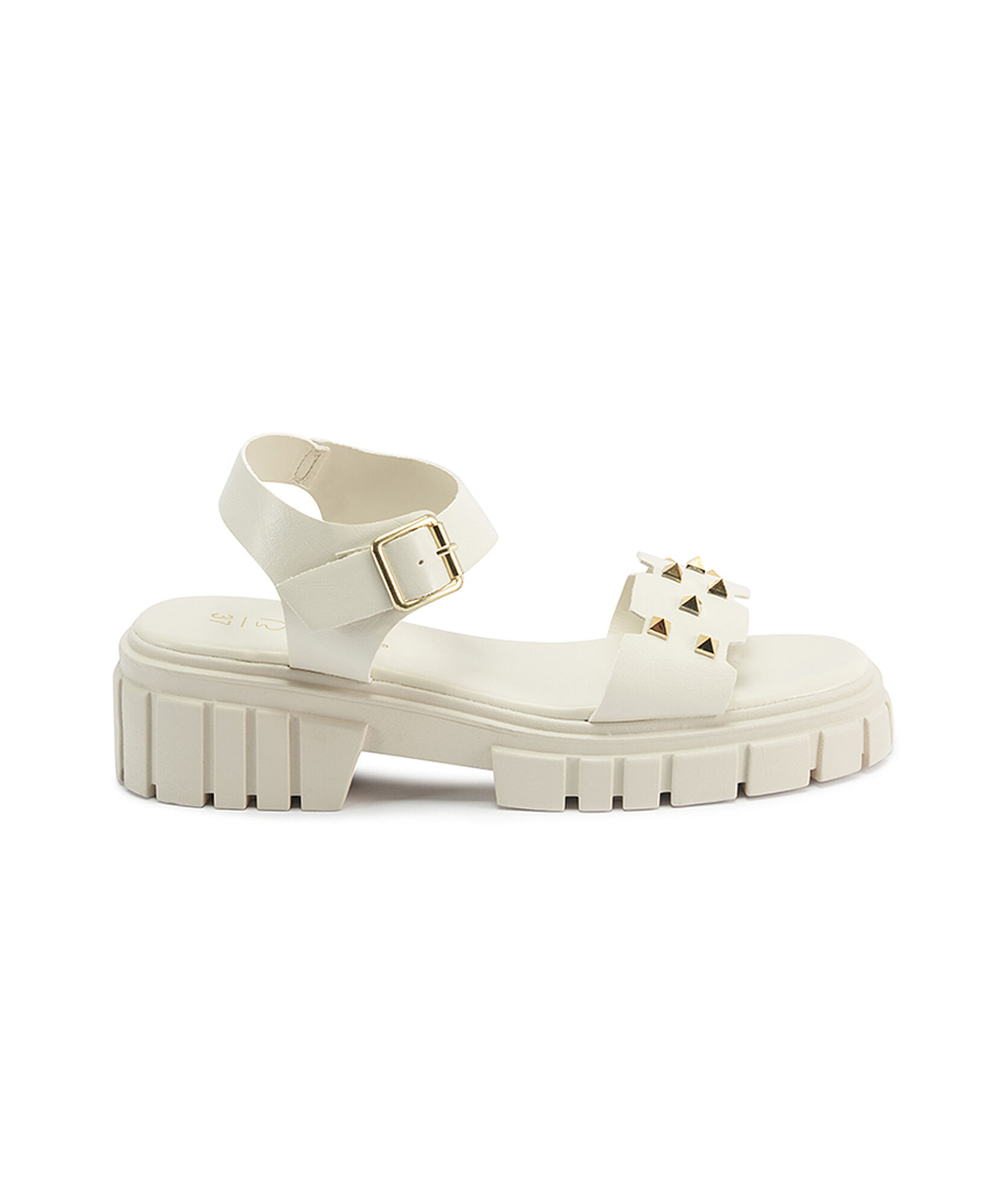 Sandalia mujer blanca tachas doradas Sandalia mujer blanca tachas doradas