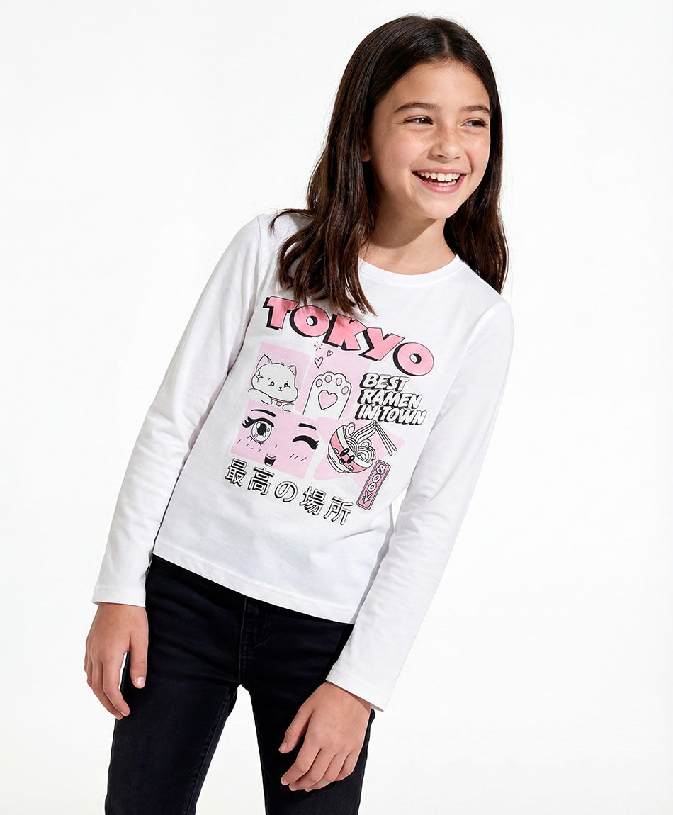 Polera ni&ntilde;a manga larga blanca