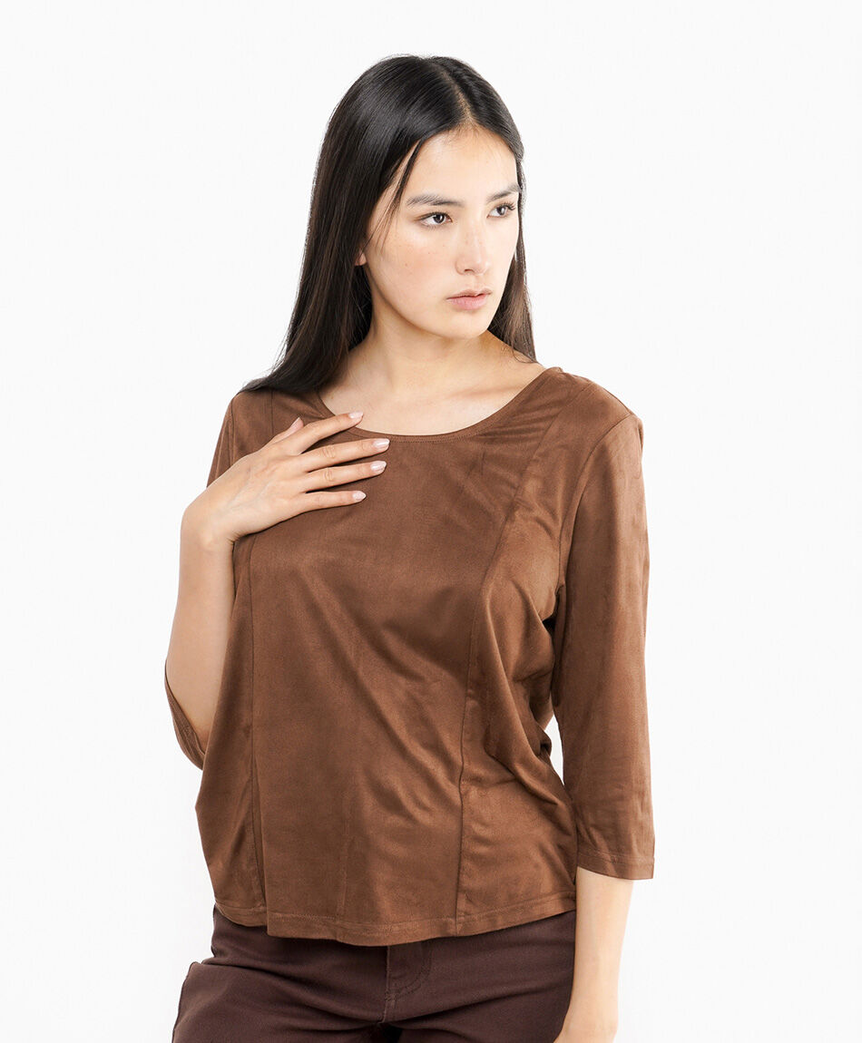 Polera mujer suede costuras