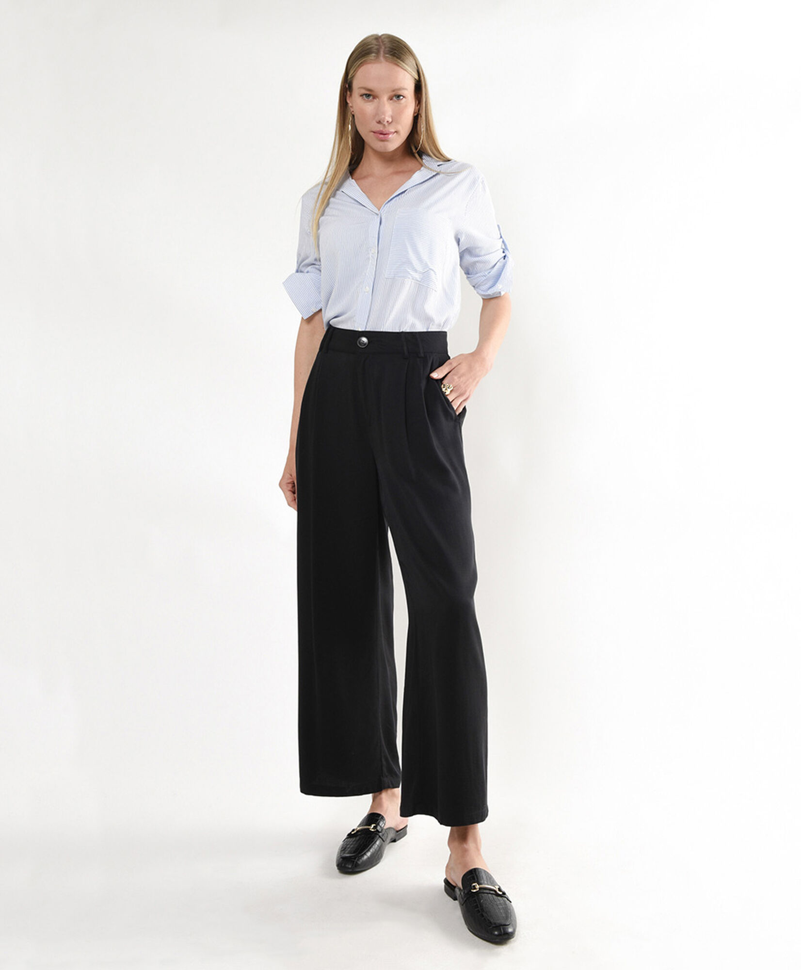Pantalón mujer pinzas frontales wide Pantalón mujer pinzas frontales wide