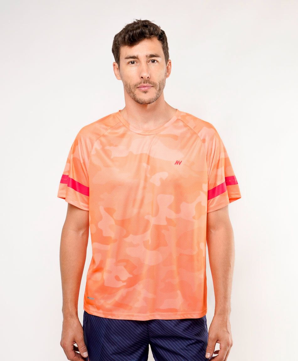 Polera deportiva hombre naranja l&iacute;neas
