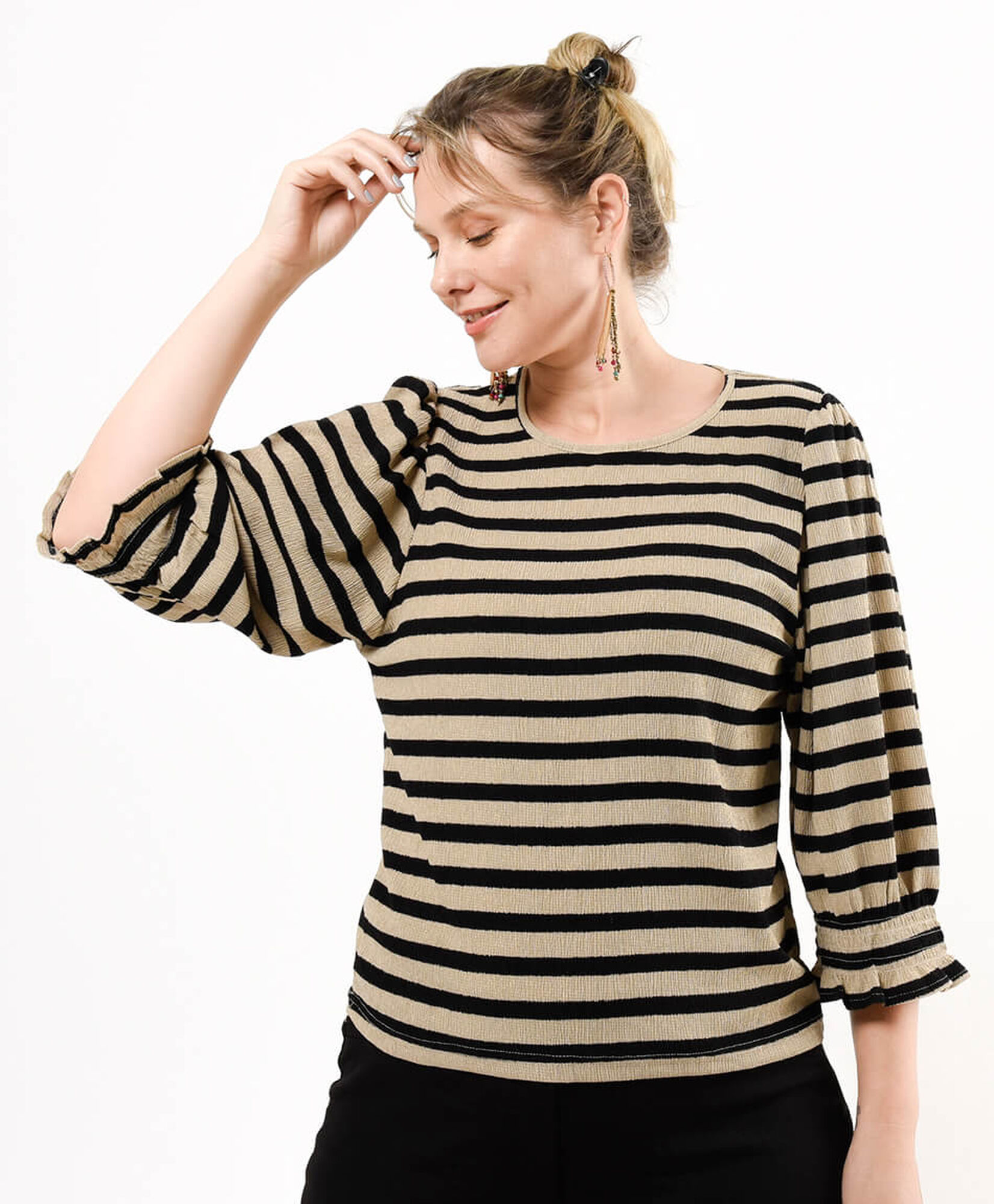 Polera mujer rayas vuelos en manga Polera mujer rayas vuelos en manga