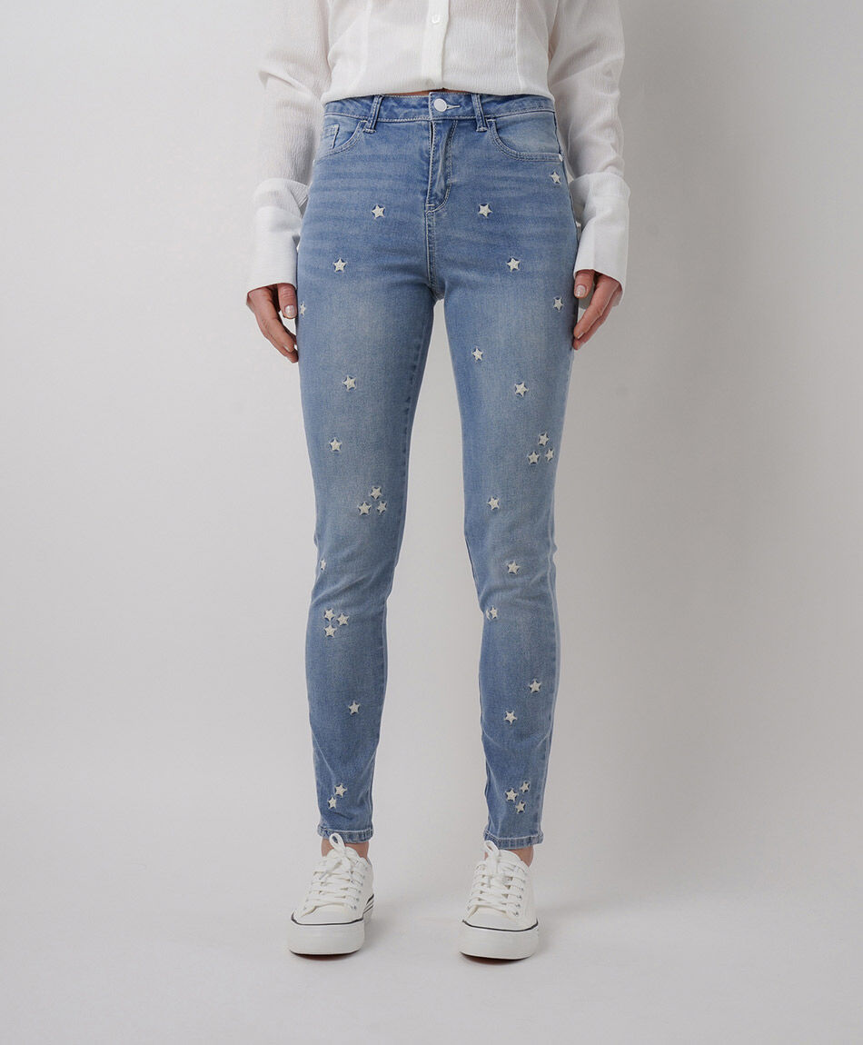Jeans mujer skinny fit bordado estrellas