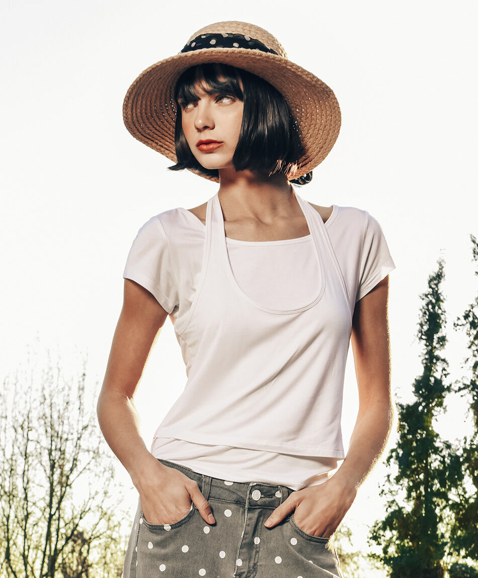 Polera mujer doble blanca