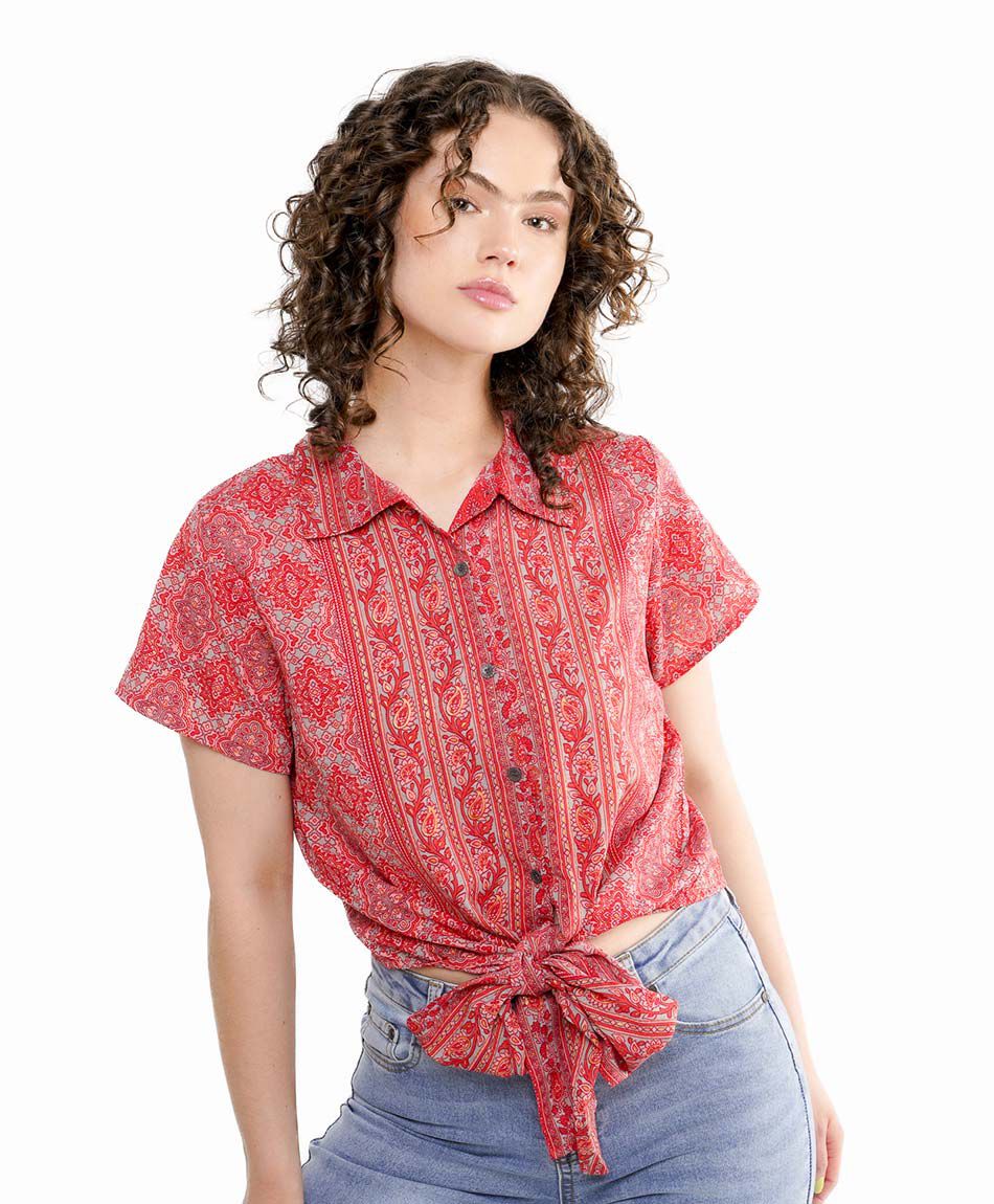 Blusa mujer nudo acinturado