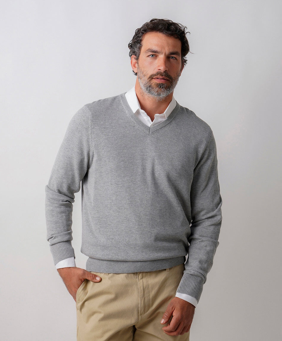 Sweater hombre cuello v grey
