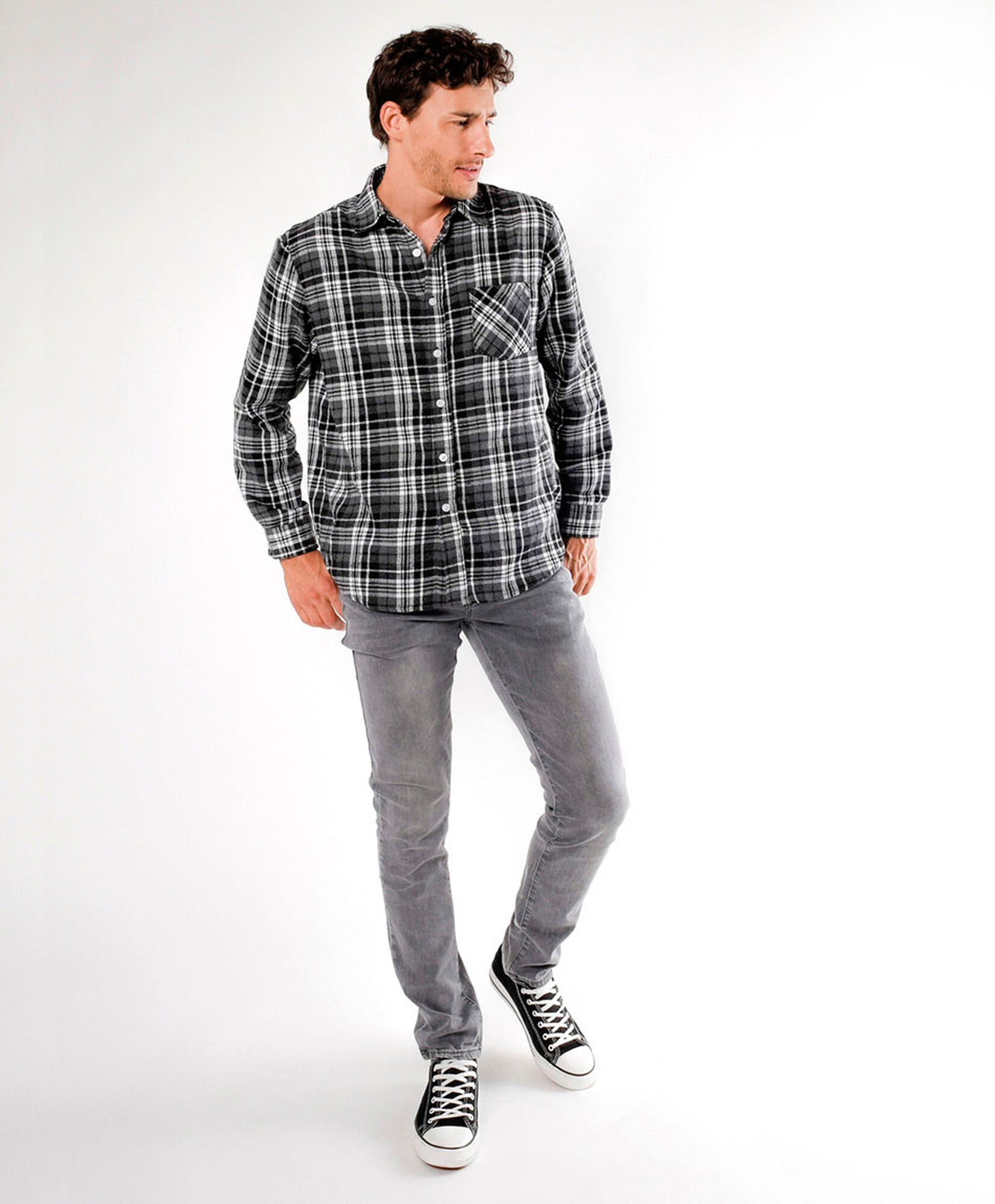 Camisa hombre franela cuadrille blanco y negro Camisa hombre franela cuadrille blanco y negro