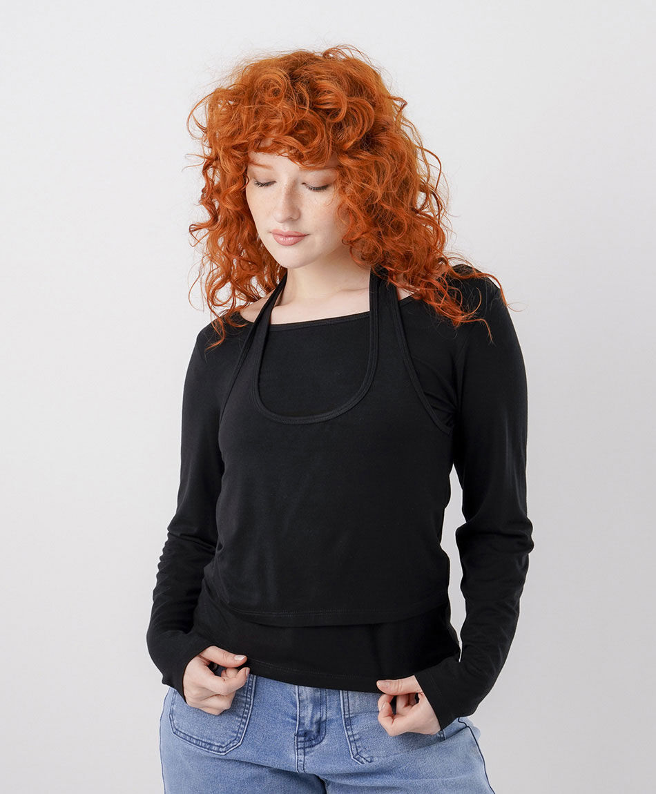 Polera mujer doble negra