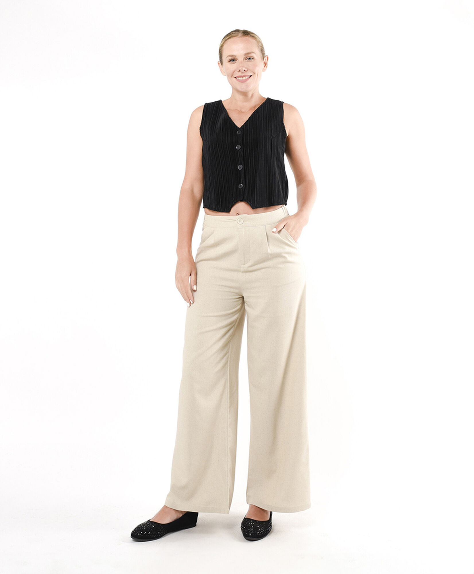 Pantalón mujer beige lino Pantalón mujer beige lino