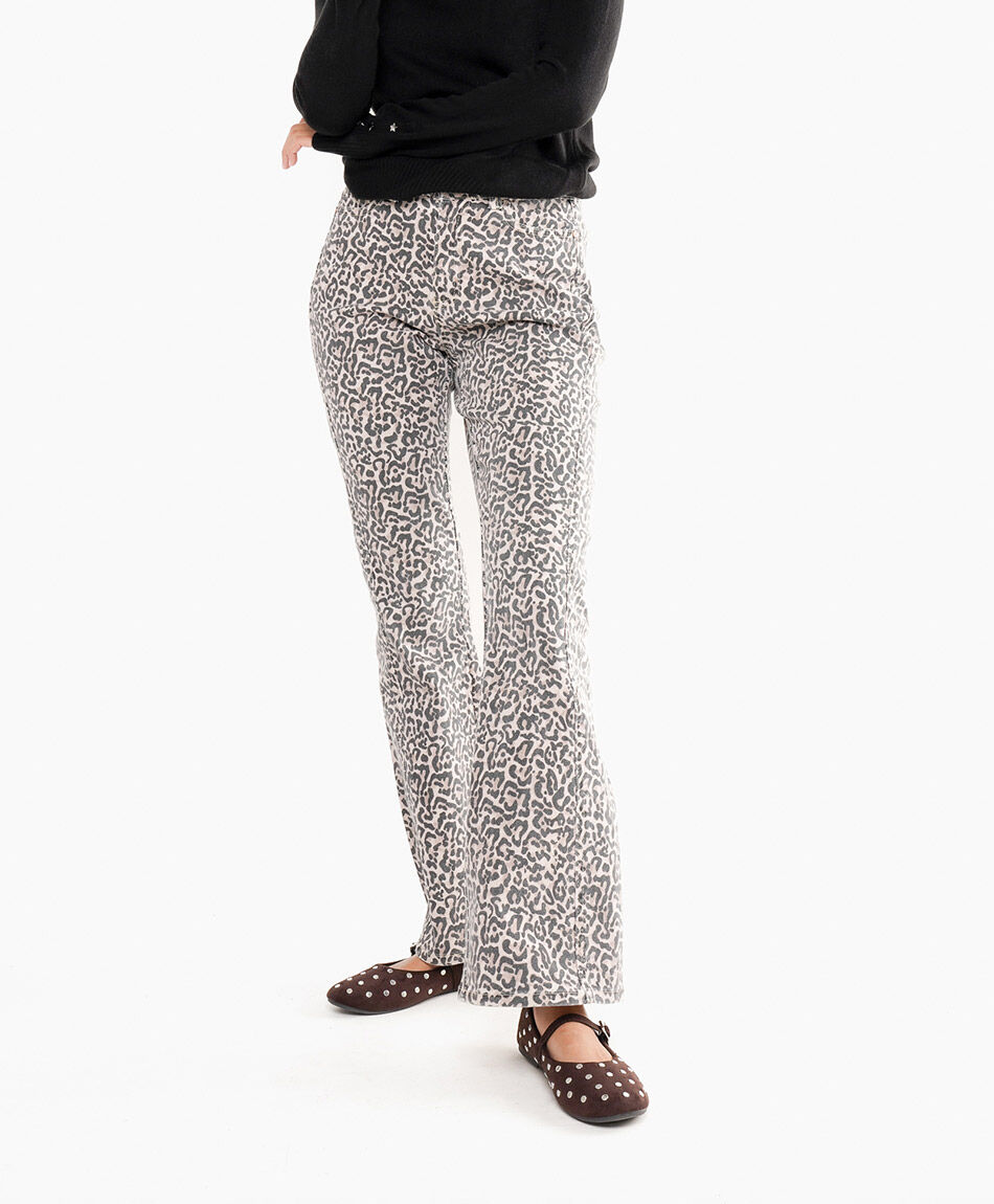 Jeans mujer animal print flare beige