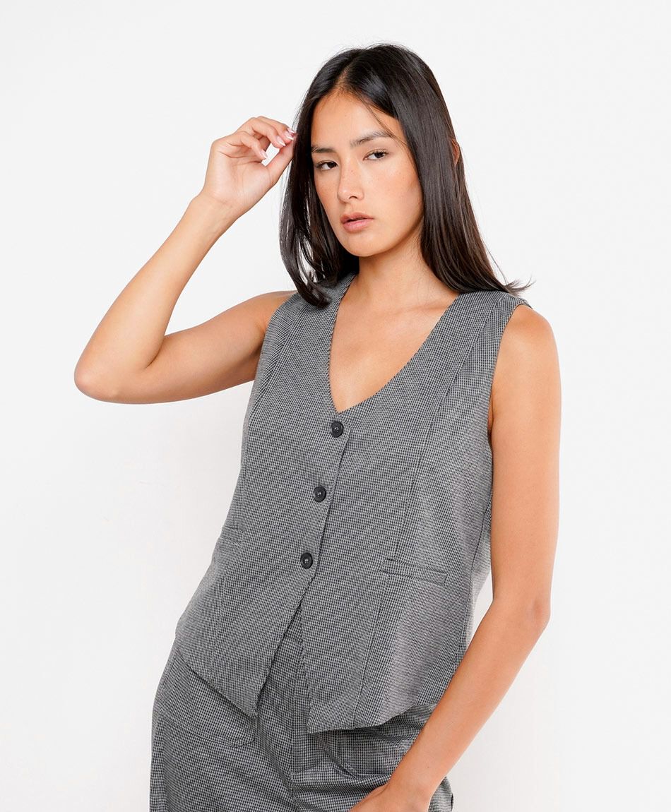 Vest mujer mini check grey