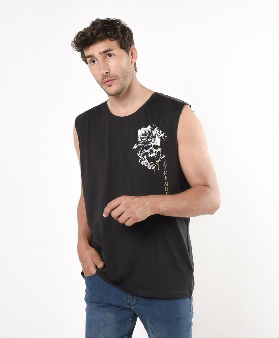 Polera hombre estampado rosa sin mangas