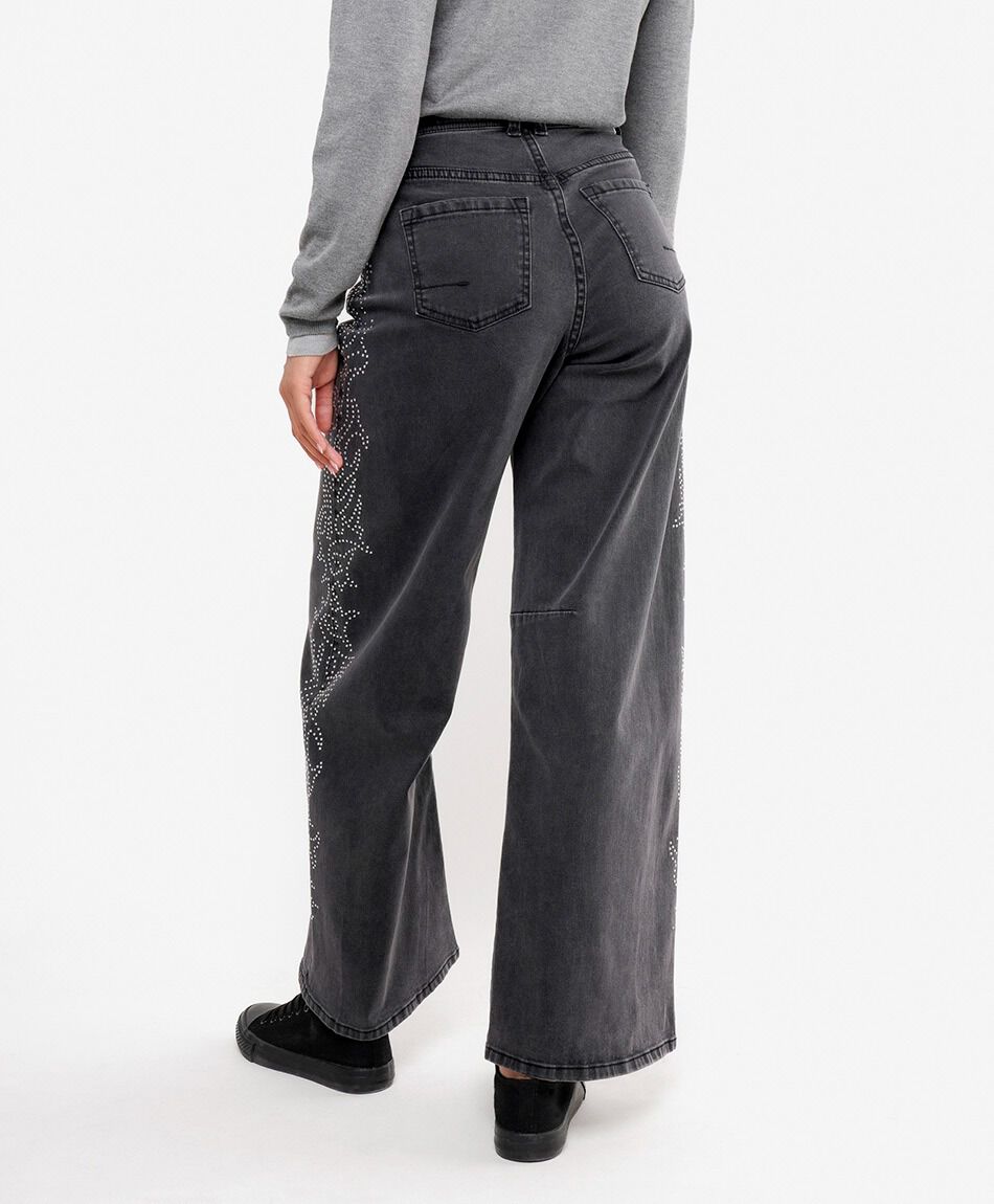 Jeans mujer dise&ntilde;o brillos wide leg