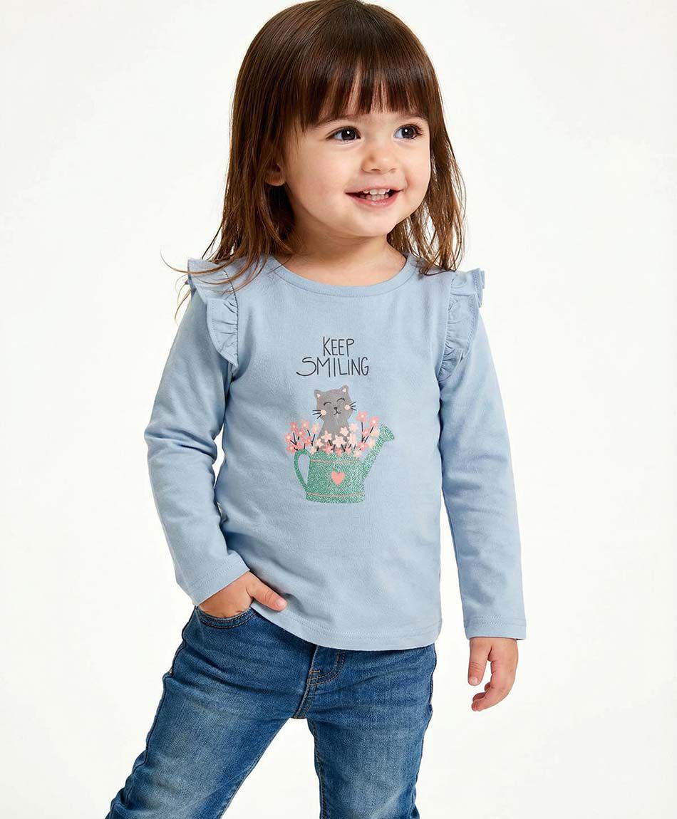 Polera beb&eacute; estampado gatito feliz