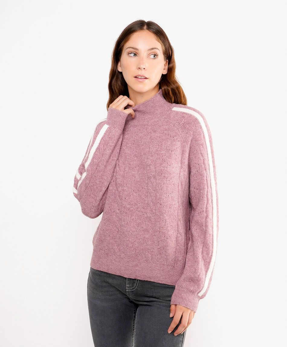 Sweater mujer jacquard tape rose