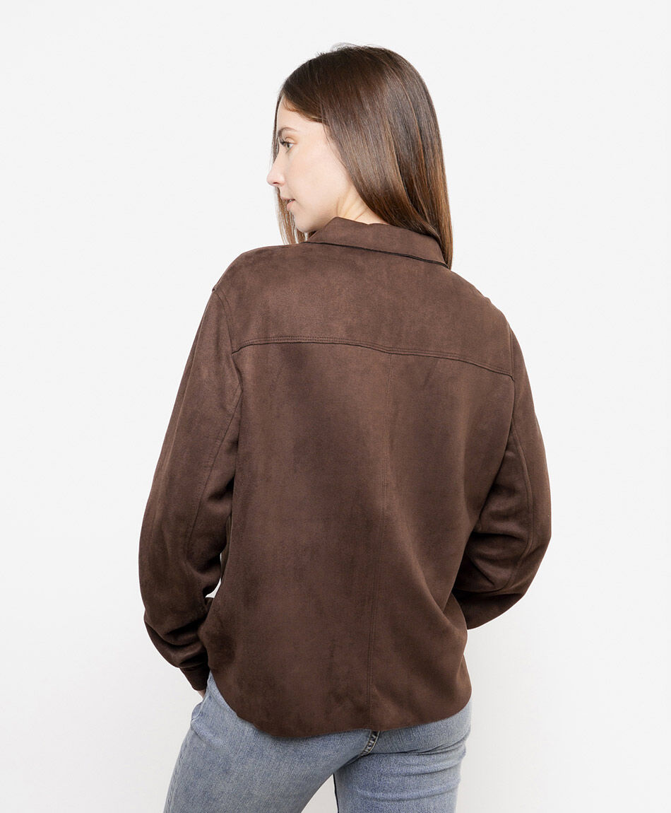Chaqueta mujer suede botones caf&eacute;