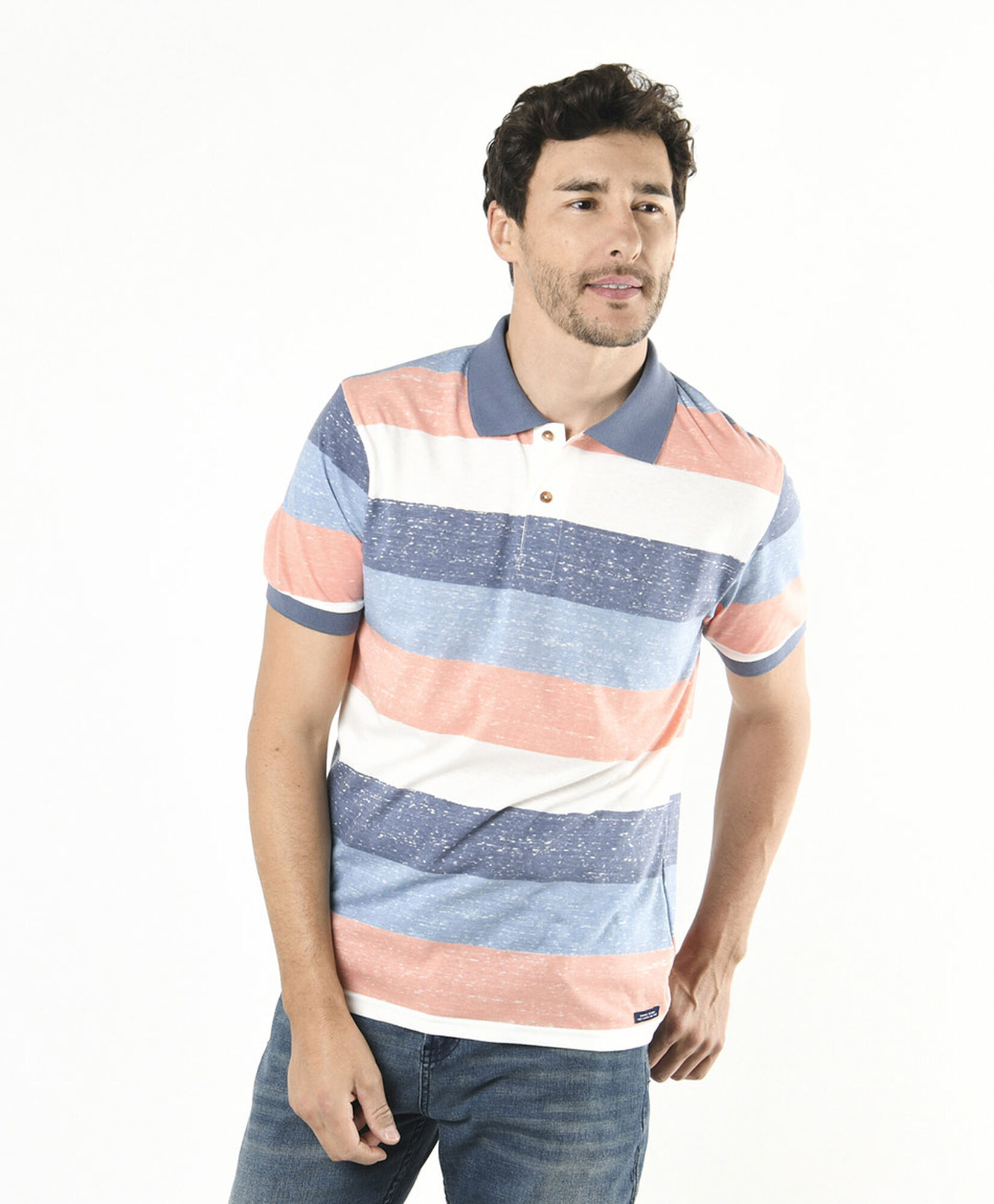 Polera hombre líneas colores cuello piqué Polera hombre líneas colores cuello piqué