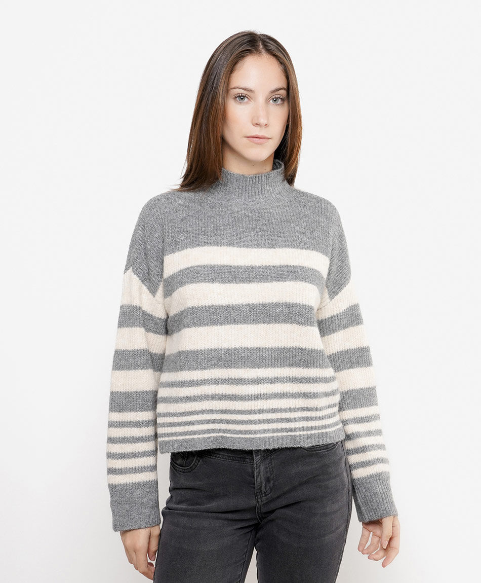 Sweater mujer listado cuello alto