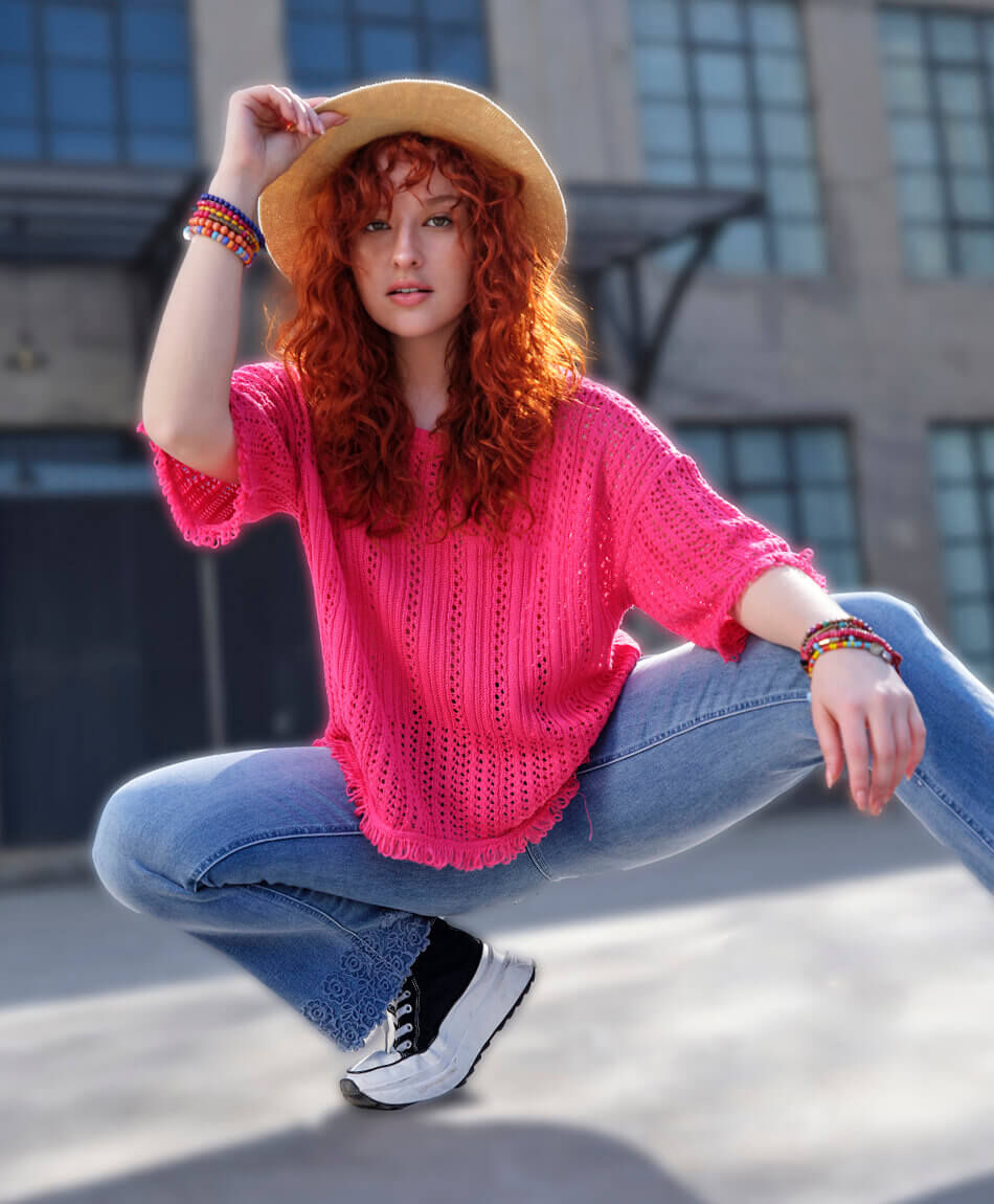 Sweater mujer calado flecos