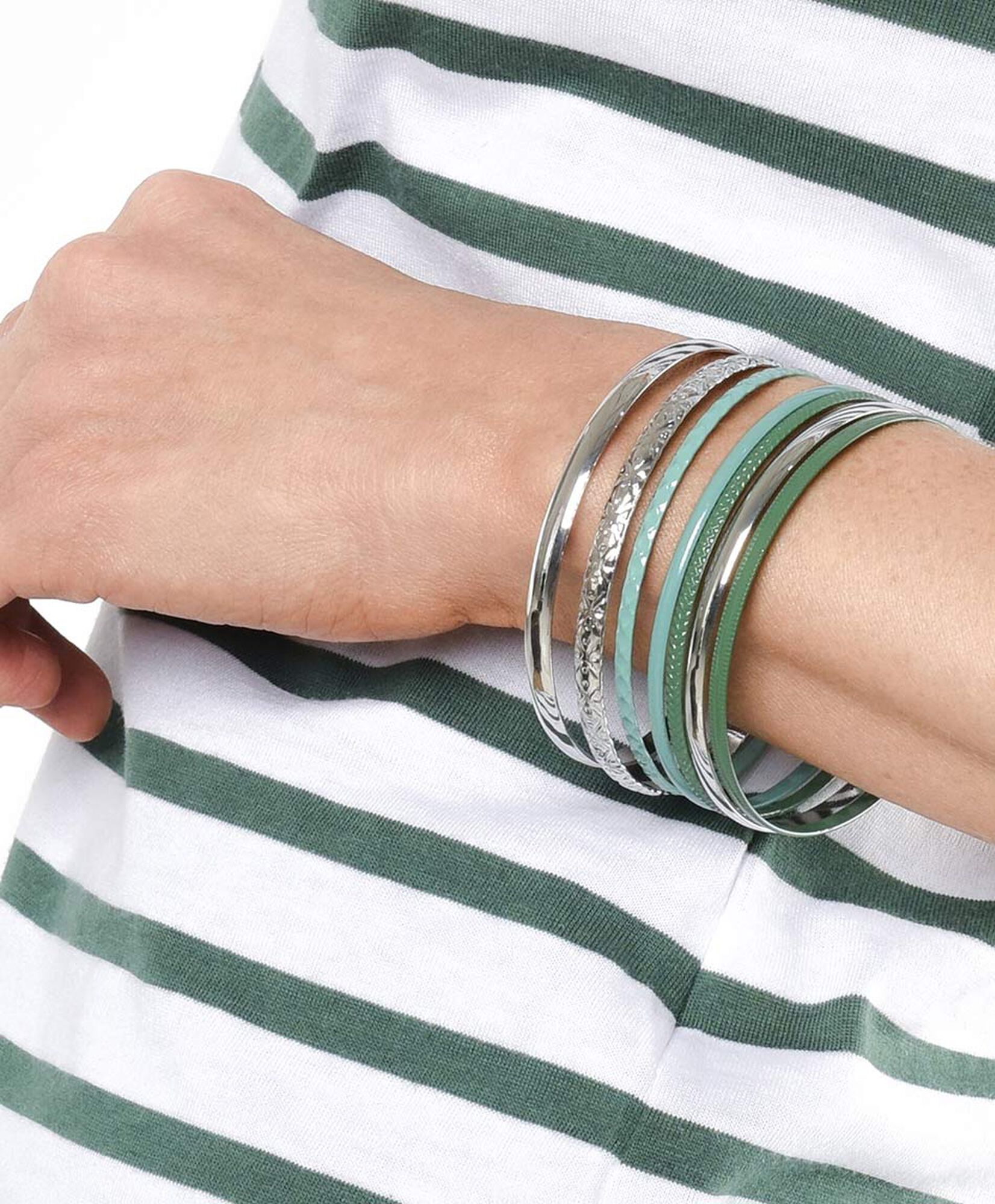 Pulseras mujer plateadas y verdes Pulseras mujer plateadas y verdes