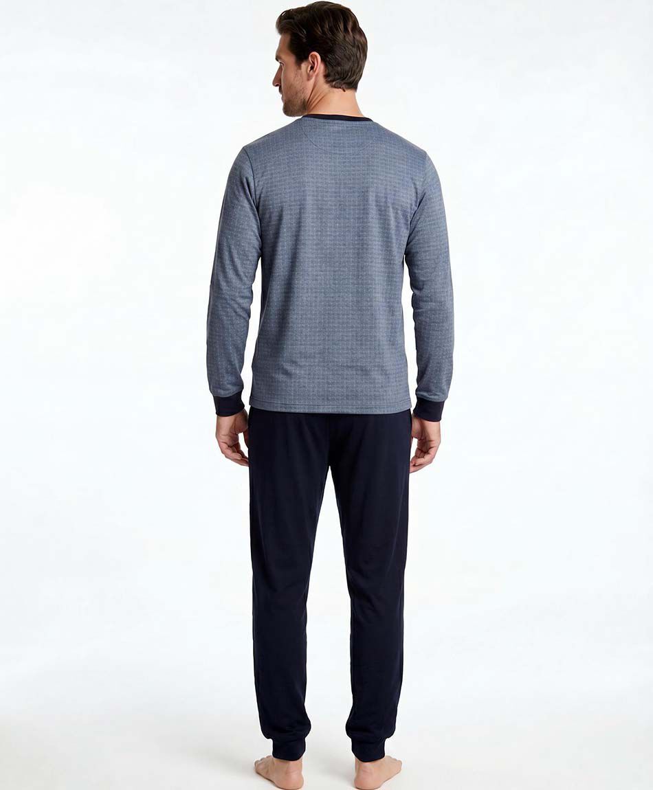 Pijama hombre cuello abotonado pu&ntilde;os rectos