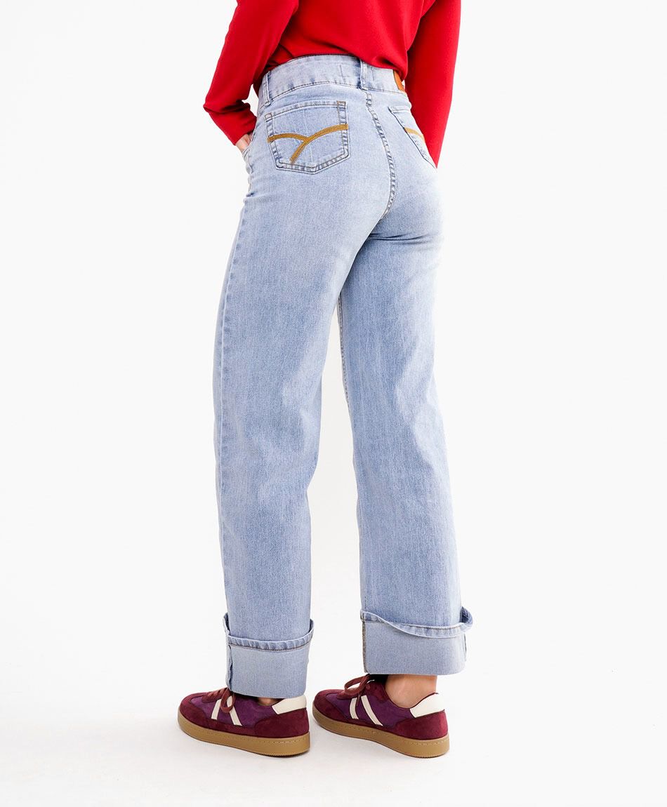 Jeans mujer wide leg basta doblada