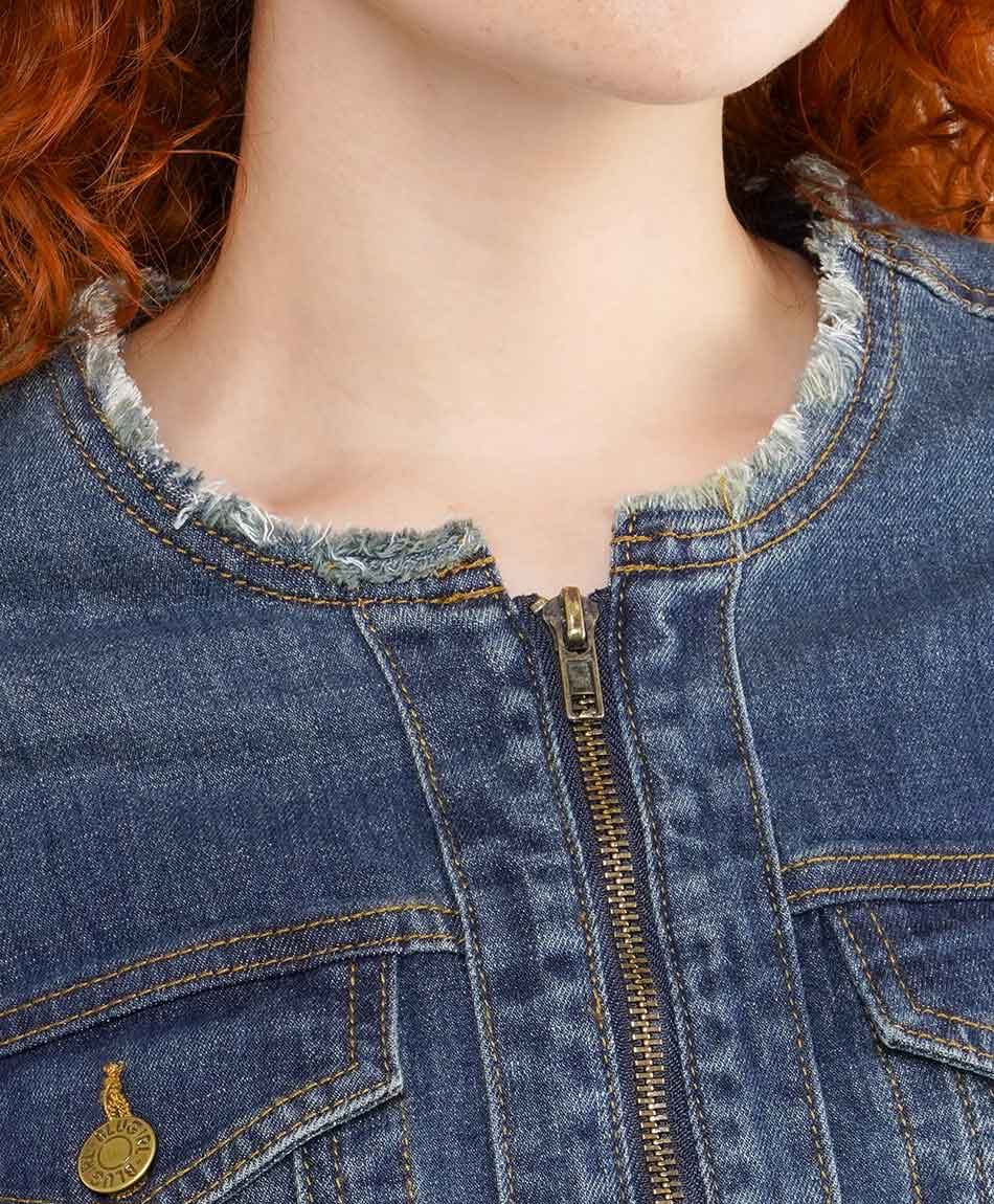 Chaqueta mujer denim sin cuello